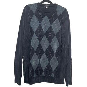 Dockers Argyle Sweater Men's XL Tall Dark Navy Acrylic Blend Crew Neck Retro